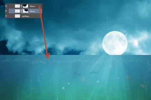 آموزش طراحی صحنه شکار کوسه در فتوشاپ